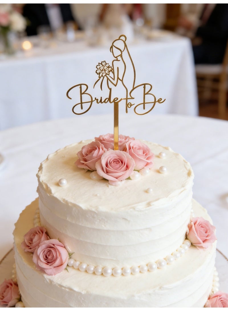 زينة كيك العروس المتألقة من الأكريليك الذهبي لزينة حفلات الخطوبة والزفاف وحفلات توديع العزوبية - Image 4